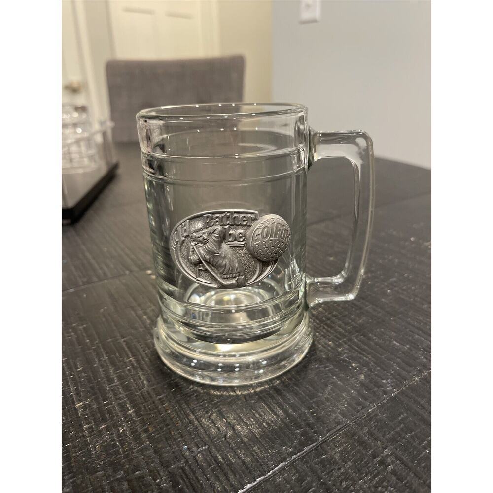 Golf Pewter Clear Glass Beer Tankard Coffee Mug Golfer I'd Rather Be Golfing - Picture 2 of 4